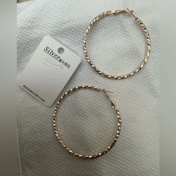 Unbranded Jewelry - Gold Fashion Earrings Pierced Hoops S925 NIP 2 1/4” in Diameter